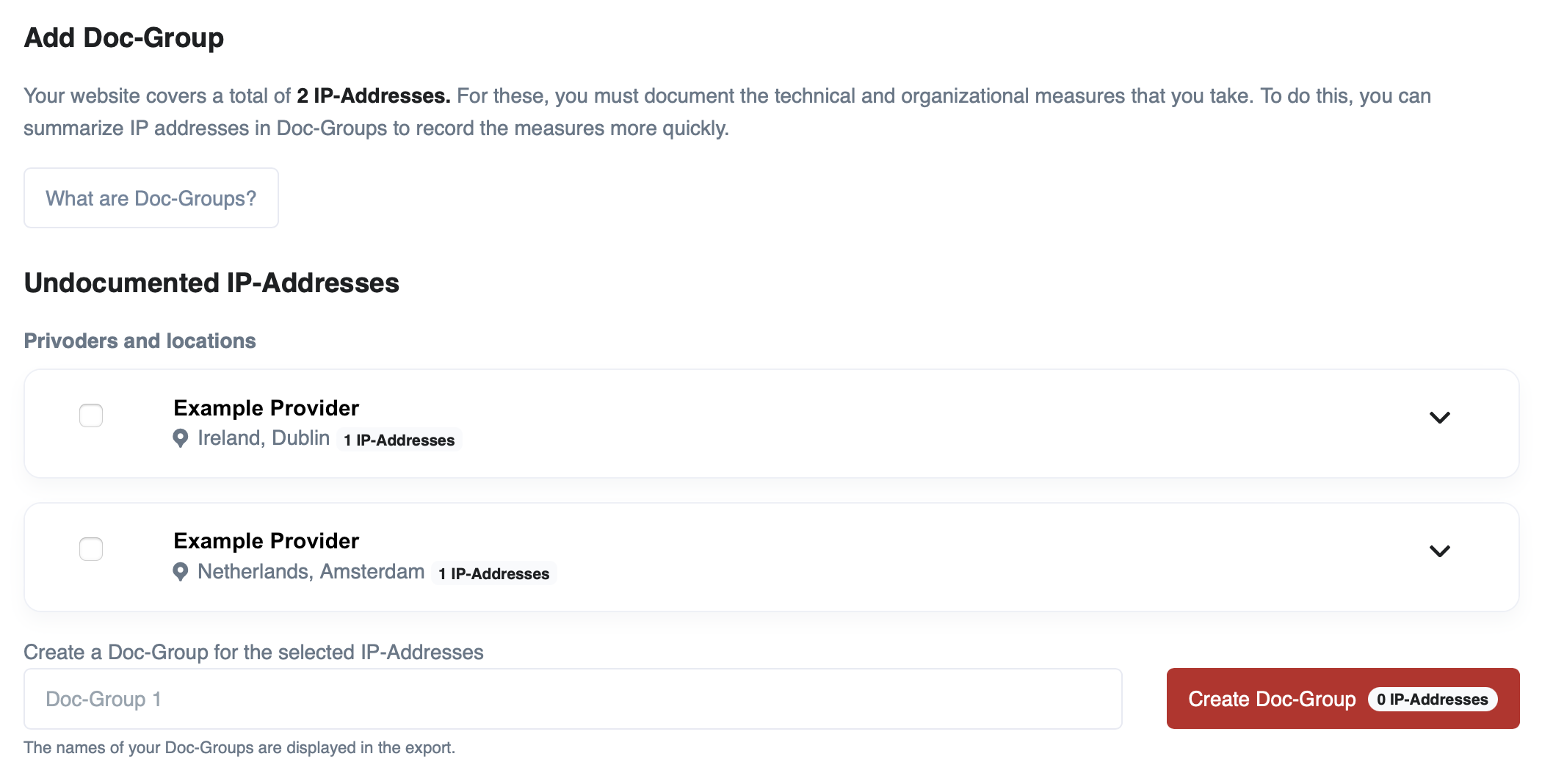 Screenshot of adding a Doc-Gruop