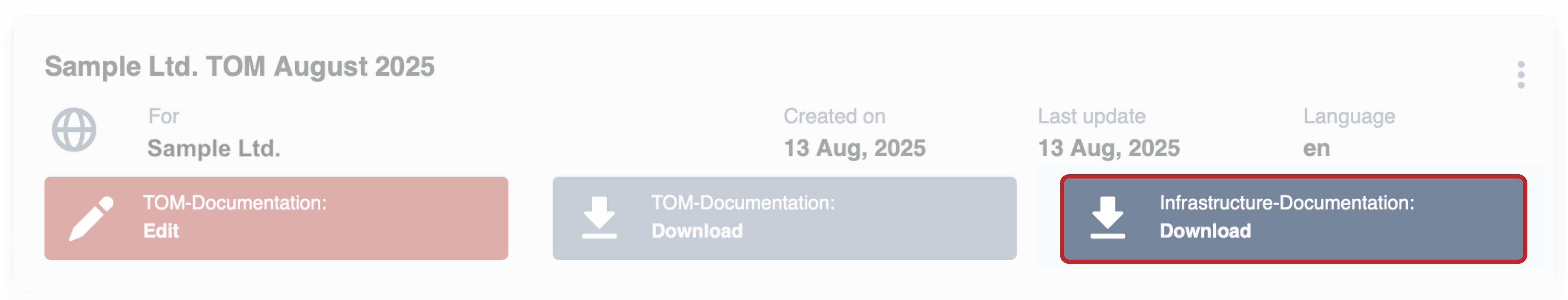 Screenshot of a TOM documentation with button for downloading an infrastructure documentation