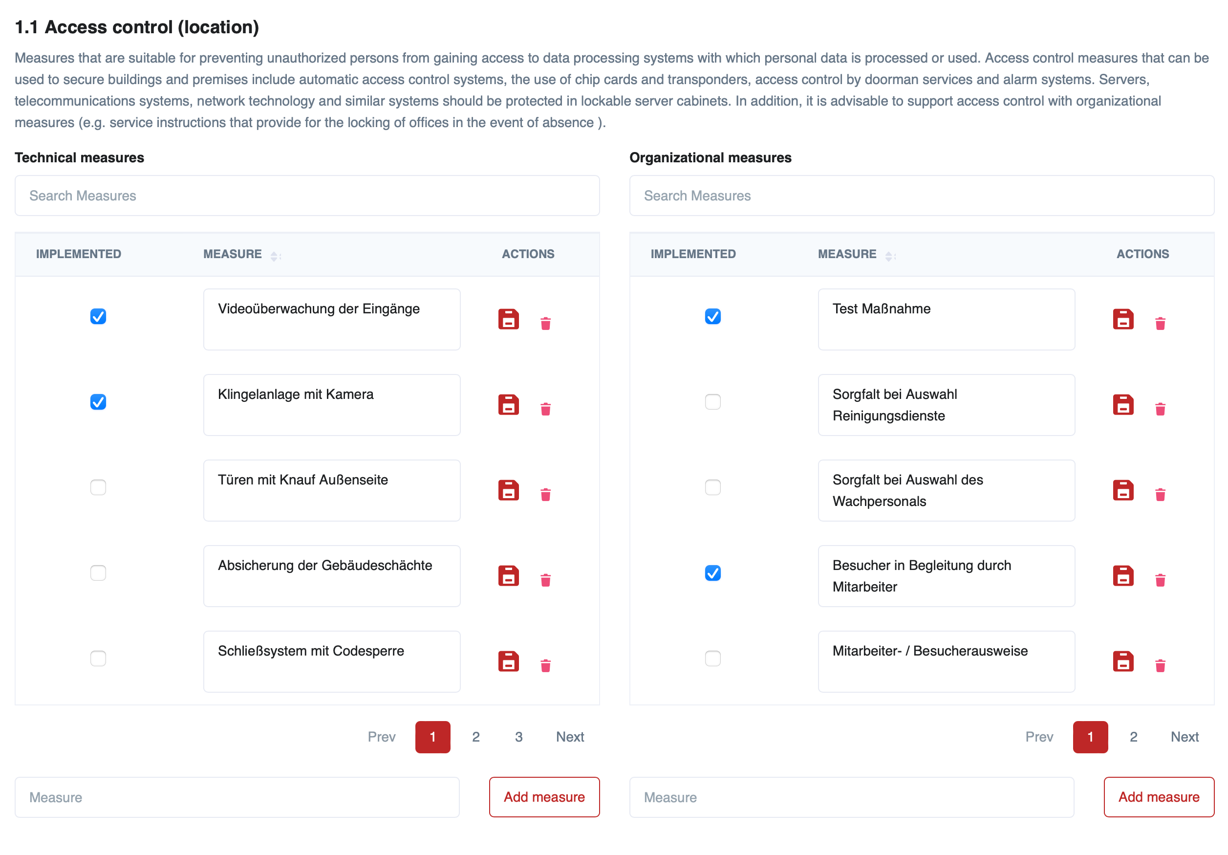 Screenshot of a checklist